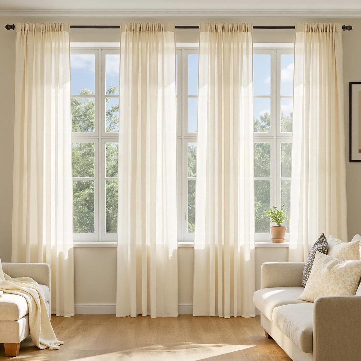 Cortinas MIULEE color crema mantequilla, 84 pulgadas de largo, juego de 4 paneles, cortinas de voile con bolsillo para barra, que filtran la luz y son semitransparentes, elegantes tratamientos para ventanas de dormitorio y sala de estar, 42 x 84 pulgadas.