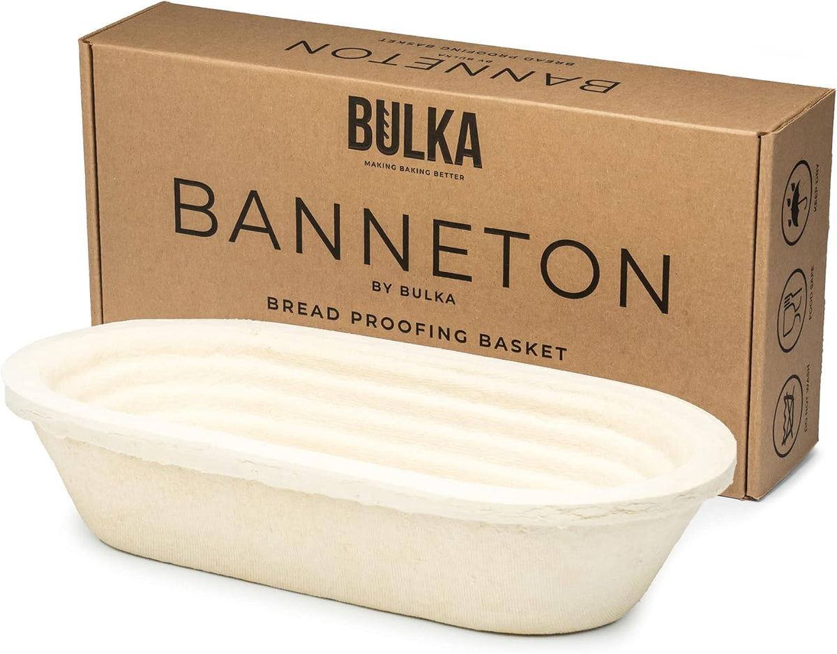 Bulka Banneton Oval 750g para Fermentacion de Pan | Cesta de Pulpa de Madera Prensada, Antiadherente | Cesta Batard para Masa Madre, Hecha en Alemania