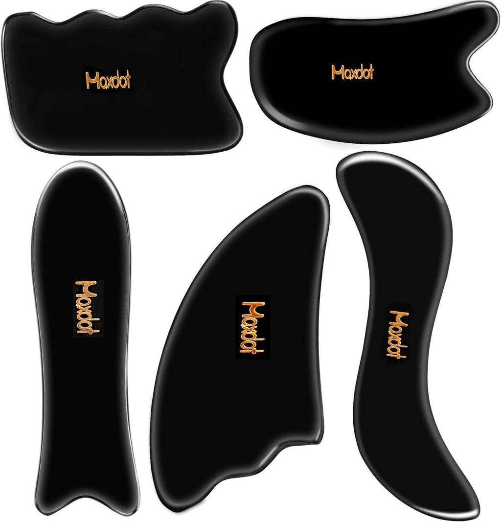 ⚠️ Con Uso | Set 5 Herramientas Gua Sha Maxdot | Masaje de Raspado | Rostro Espalda y Cuello | Fisioterapia | 1 Set