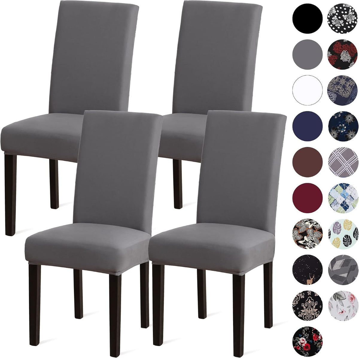 Fundas para sillas de comedor Sufdari, funda para cocina, funda para silla Parsons, protectores de spandex para sillas de comedor, juego de 4 fundas elásticas - Gris