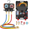 Set de Manómetros para AC Sejaede | Manifold de 3 Vías para R22, R410A y R134a | con Válvulas de Seguridad, Mangueras de 5 pies, Adaptadores y Toma Universal | Kit de Recarga de Refrigerante