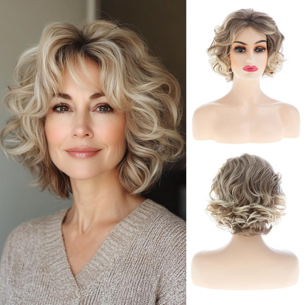 Peluca Corta Rizada Rubia SALLCKS para Mujer – Cabello Sintético con Look Natural para Disfraces, Fiestas y Uso Diario