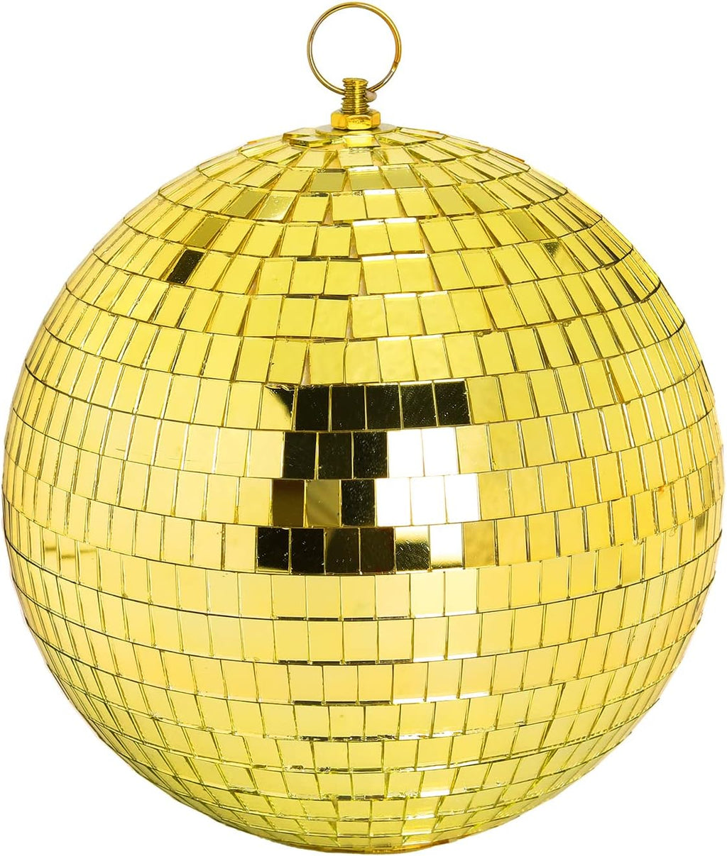 Bola de discoteca colgante con espejo de 20 cm de DJBoomy: Bolas de discoteca doradas con decoración y anillo para colgar, ideales para fiestas, eventos en casa y fiestas de DJ.