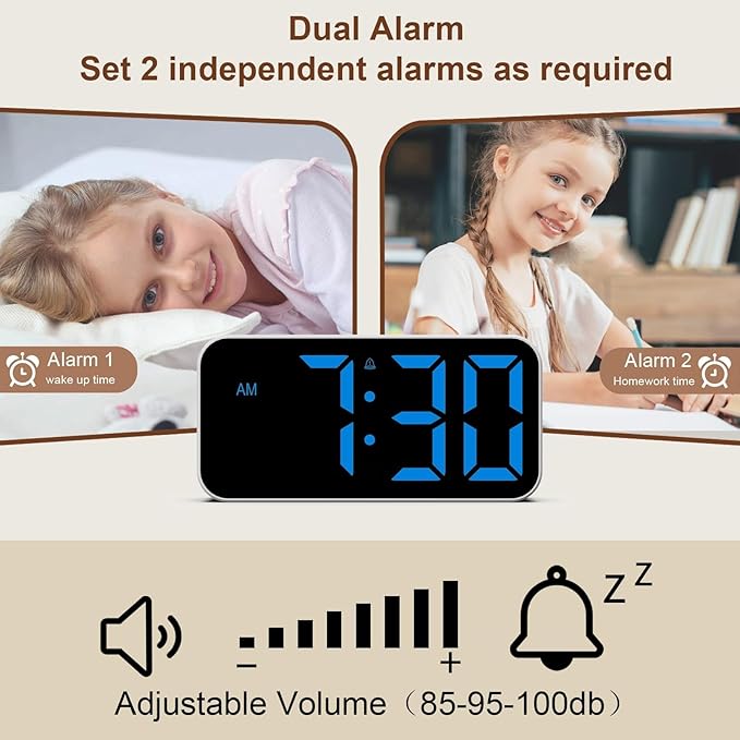 Topski Reloj despertador ruidoso para dormitorios que duermen pesados, reloj digital con luz nocturna, pantalla grande, alarma doble, repetición, reloj despertador regulable para niños, adolescentes, niños y niñas