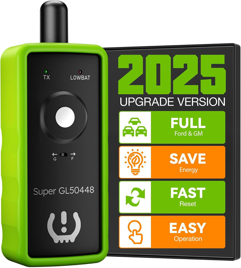 VXDAS Herramienta TPMS 2 en 1 Super GL50448 para GM y Ford | Boton de Cambio de Modelo, Reaprendizaje y Activacion de Sensores de Presion de Llantas, Edicion 2025, Verde