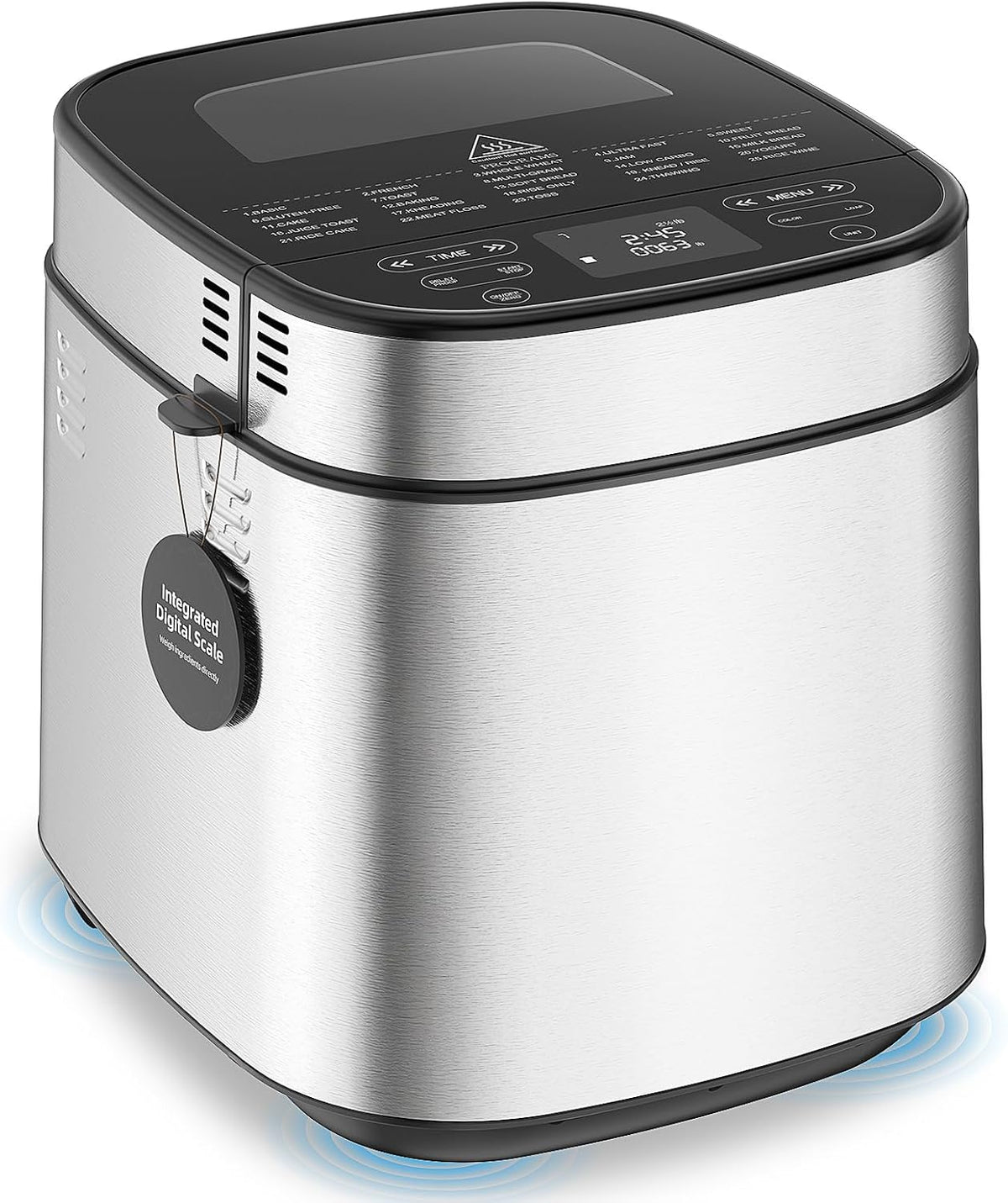 Panificadora LCKSMAL de 1, 13 kg con báscula electrónica integrada, 25 funciones en 1, ideal para principiantes, con horneado y fermentación ajustables, bandeja antiadherente fácil de limpiar, silenciosa, con temporizador de 15 horas