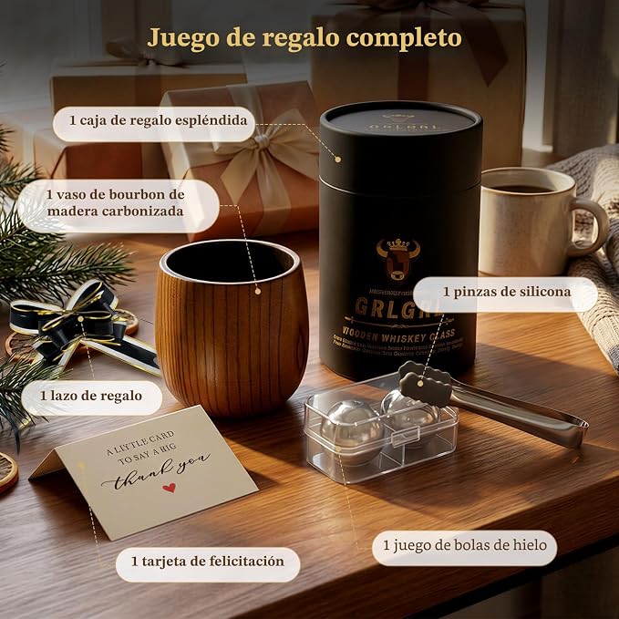Vasos de whisky de madera carbonizada, regalos para hombres, taza de bourbon de moda antigua, regalos perfectos para papá, novio, marido, hermano o amantes del whisky, 1 paquete