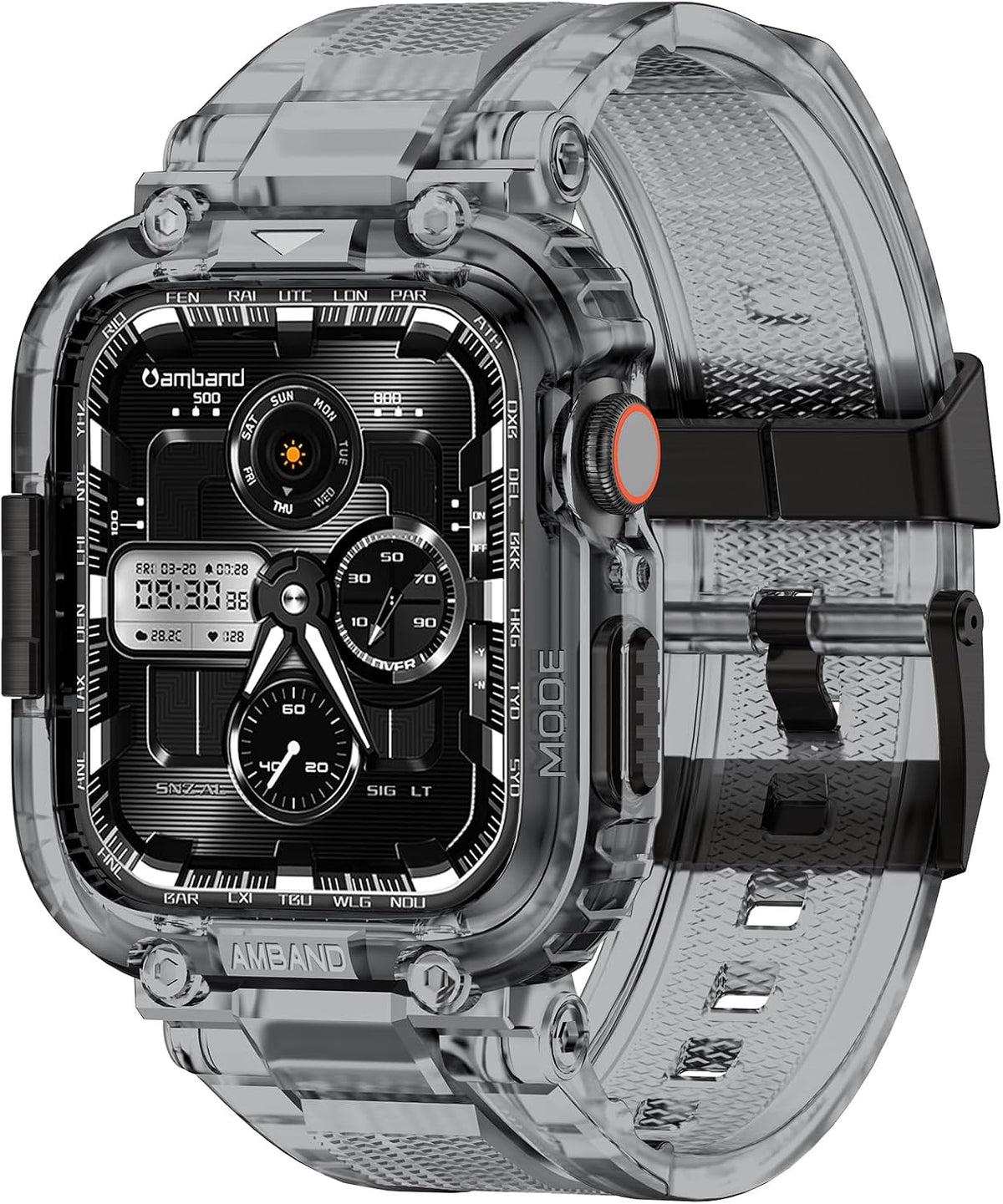 Correa amBand con Funda para Apple Watch 9/8/7 41mm y SE/6/5/4 40mm – Protección Militar TPU Negro Cristal