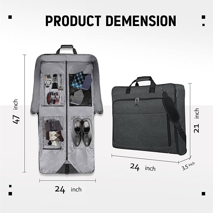MATEIN Garment Bag – Porta Trajes de Viaje Plegable con Correa, Gris Oscuro