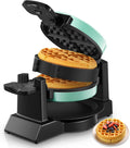 Wafflera Doble Belga Giratoria 1400W — Giro 180°, 8 Porciones en 3 Minutos, Placas Antiadherentes, Azul Menta