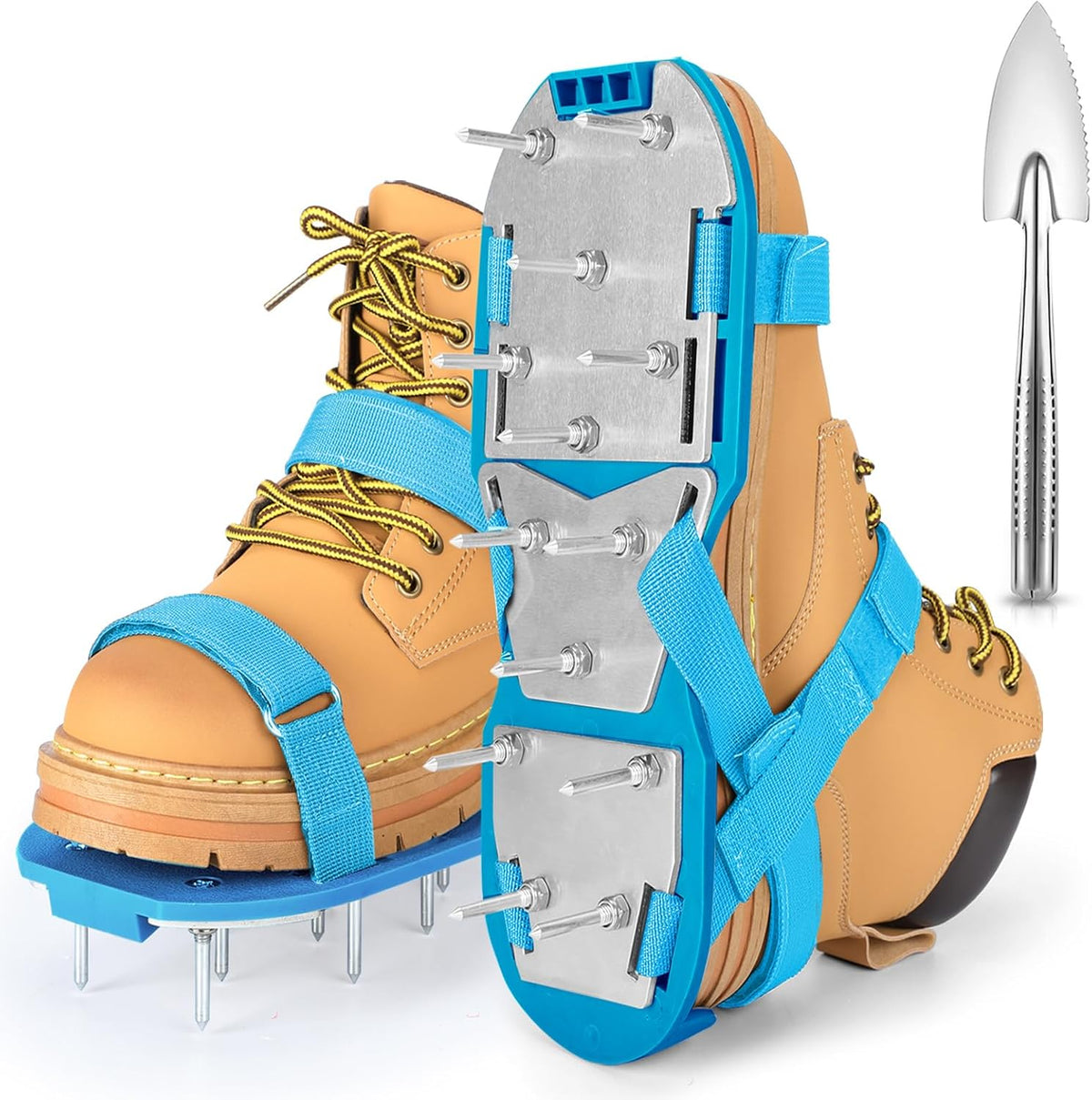 USADO (ZAPATOS NO INCLUIDOS) DenForste Zapatos Aireadores de Cesped | Pre-Ensamblados, Herramienta para Airear Jardin y Patio, Azul, Talla Grande