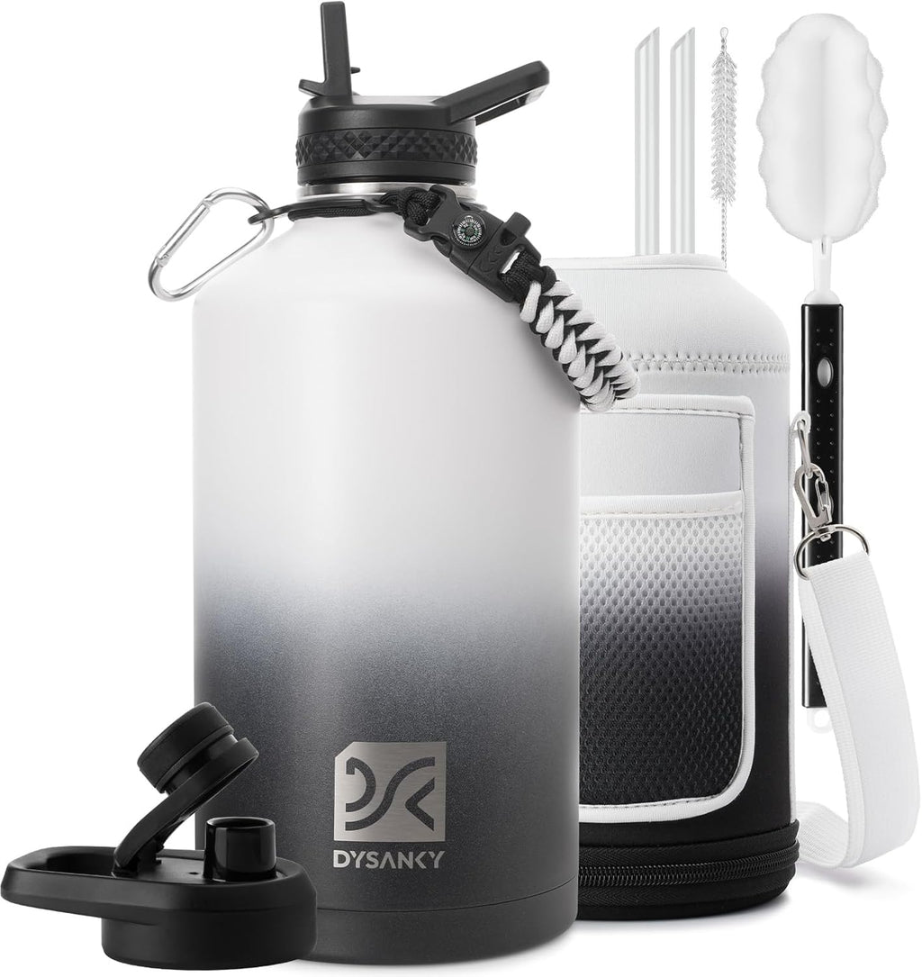 DYSANKY 1 Gallon Insulated Water Bottle | Upgraded Thickened Stainless Steel Metal Portable Sports Large Water Jug for Gym and Hiking with Carrier Bag, Handle Strap | BPA-Free 128 oz