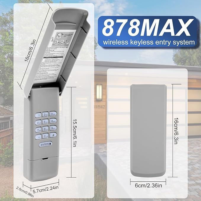 Teclado inalámbrico universal para puerta de garaje, entrada sin llave para abridores de Liftmaster/Chamberlain/Craftsman, 5 botones de aprendizaje de color, reemplaza 877max (teclado de puerta de garaje -877MAX)