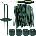 Bakulyor 50 estacas verdes para césped artificial + 50 arandelas amortiguadoras, grapas para paisajismo de 15 cm (6 pulgadas) y calibre 11, estacas galvanizadas para césped, estacas resistentes para suelo de jardín para barrera contra malezas y césped.