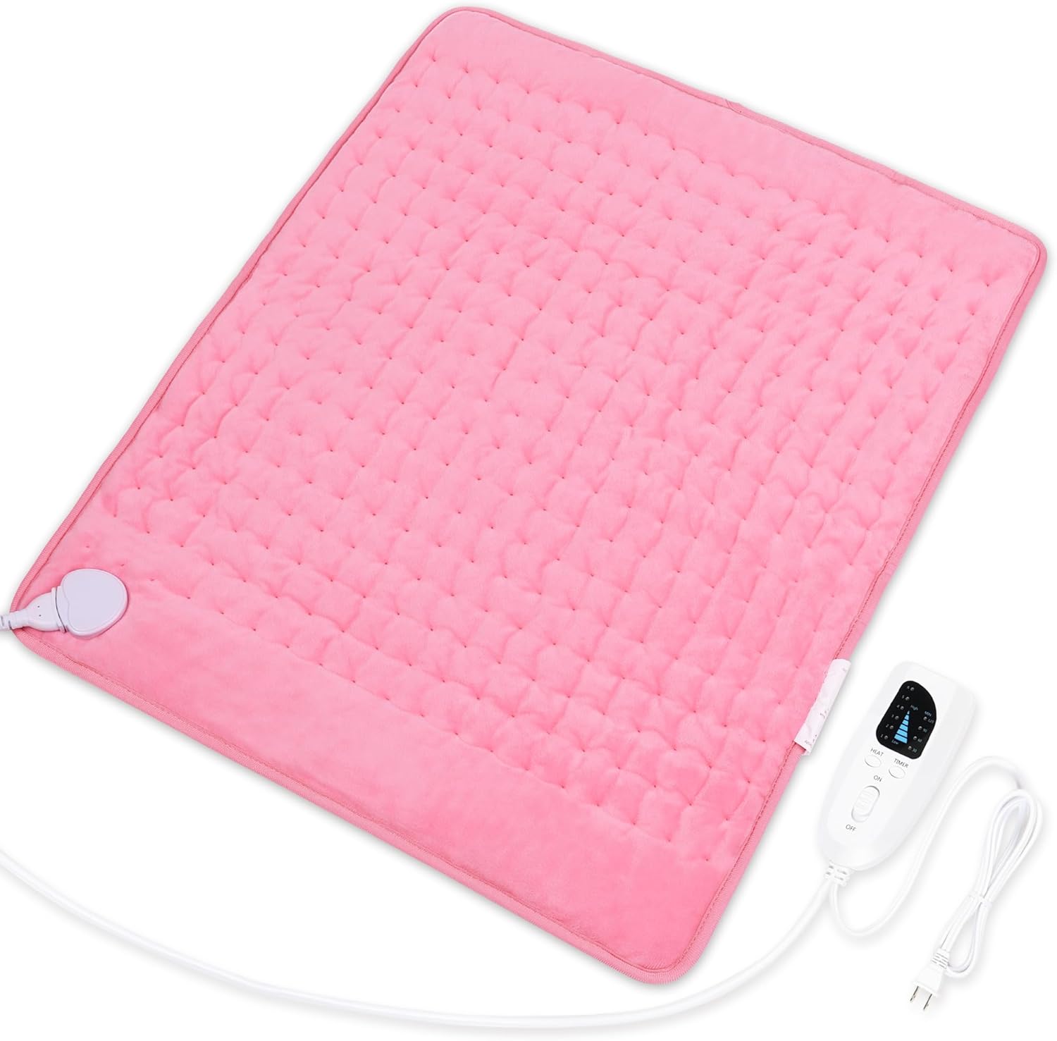 Deepsoon Electric Heating Pad 24"x20" - Baby Pink - 6 Temperature Settings - Dry & Moist Heat - Flannel Cover - 2-Hour Auto Shut-Off - Overheat Protection - Machine Washable - 75" Cord