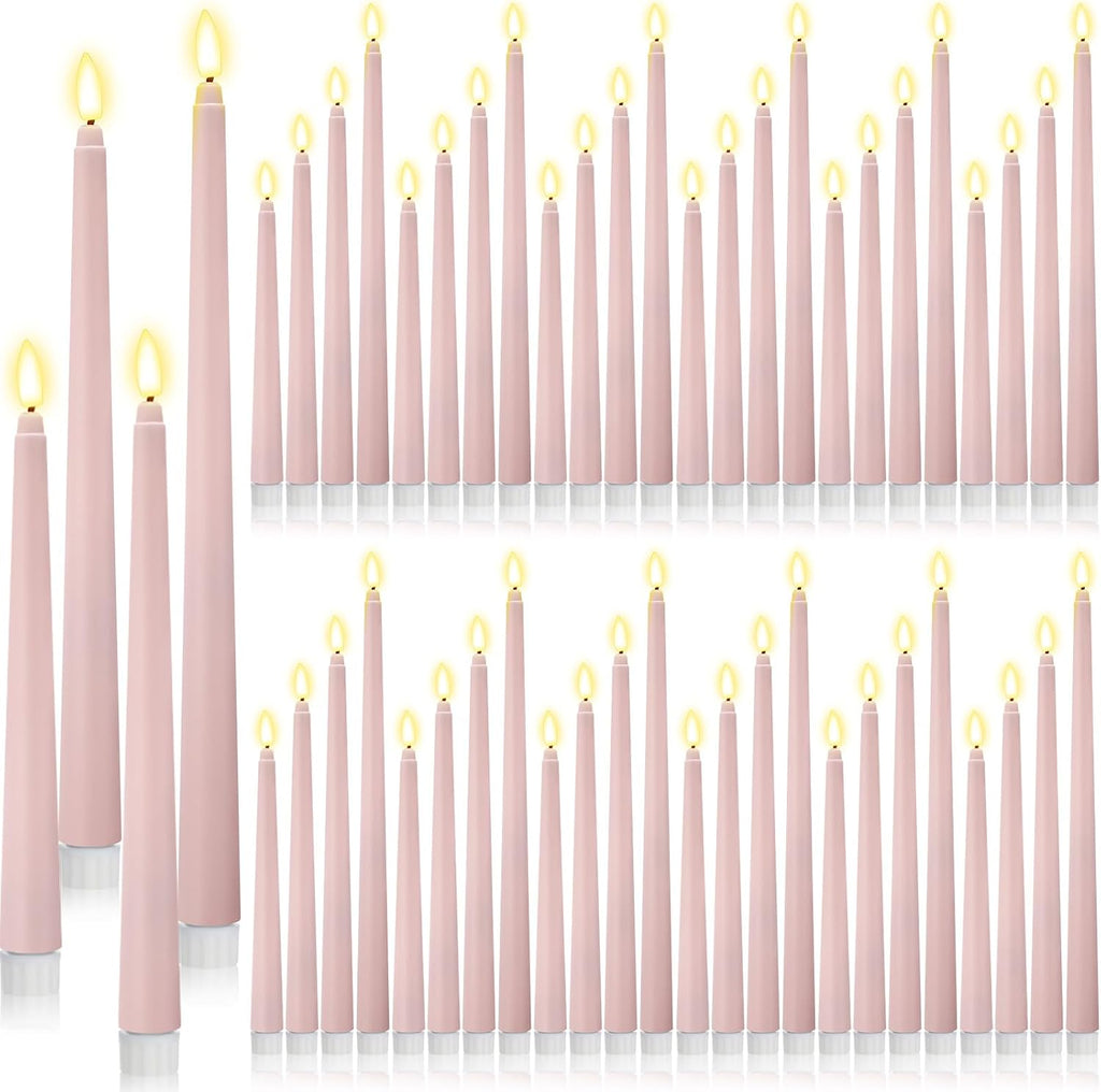 Rossesay 48 Velas LED sin Llama a Bateria | 4 Tamanos 21.5 24.5 27.5 32.5cm | Efecto Parpadeante | Halloween Navidad Iglesia Boda | Rosa Palo