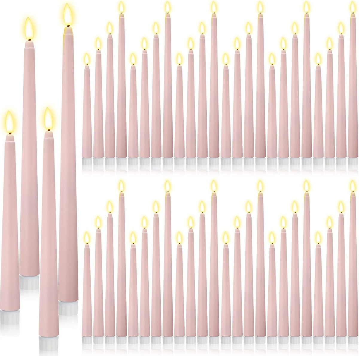 Rossesay 48 Velas LED sin Llama a Bateria | 4 Tamanos 21.5 24.5 27.5 32.5cm | Efecto Parpadeante | Halloween Navidad Iglesia Boda | Rosa Palo