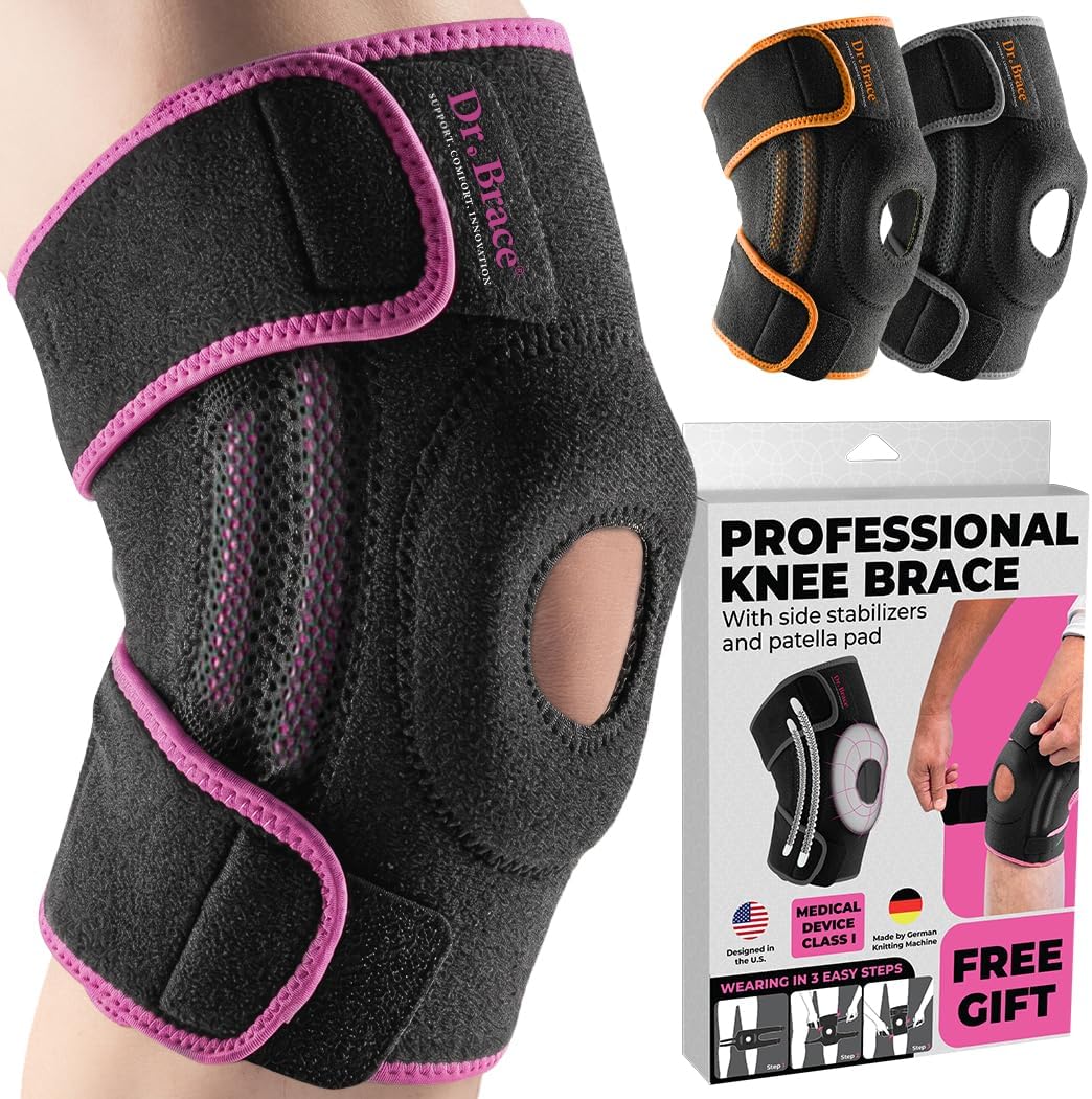 Rodillera DR. BRACE ELITE con Estabilizadores Laterales y Almohadillas de Gel para Rótula | Máximo Soporte para Dolor de Rodilla | Hombre y Mujer | Talla M