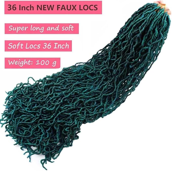 36 Pulgadas Locs Suave Crochet Pelo Pre Bucle 6 Paquetes Super Largos Faux Locos Trenzas de Crochet Goddess Locs Dreadlocs Pelo Sintético para Mujeres Negras (M1B/Dgreen, 36 Pulgadas 6Pack)