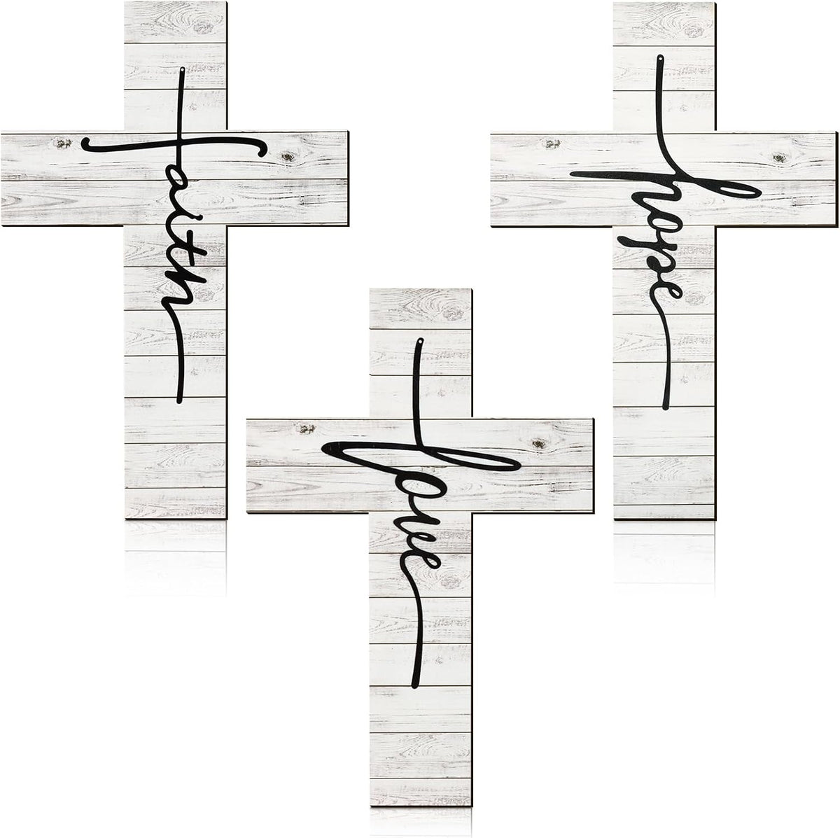 1 CRUZ NO TIENE AGARRADERO DE UN EXTREMO. Jetec 3 Pcs Decoracion de Pared Cruz Fe Amor Esperanza | Cruces de Madera Rusticas Vintage Religiosas Farmhouse 12 x 8 Pulgadas (Blanco)