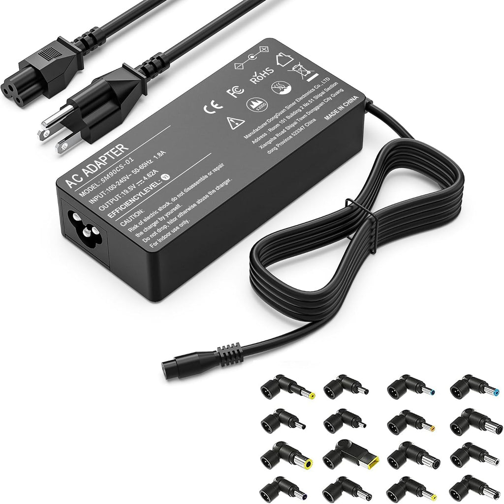 Adaptador de cargador universal para portátil AYKLCZUU de 90 W, compatible con HP, Dell, Acer, Asus, Lenovo, Toshiba, Samsung, Sony, Google, MacBook, Fujitsu, Gateway, portátiles, ultrabooks y Chromebooks, con 16 conectores.