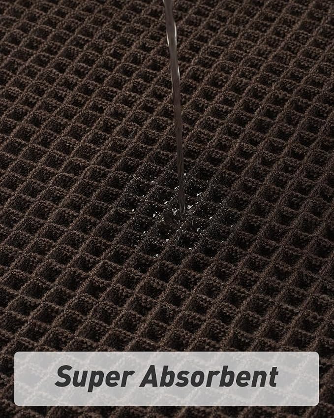 MIULEE Set 2 Alfombras de Baño Waffle Estilo Boho – Antideslizantes, Lavables, Ultra Absorbentes, Color Chocolate, 17"x24" + 18"x30"