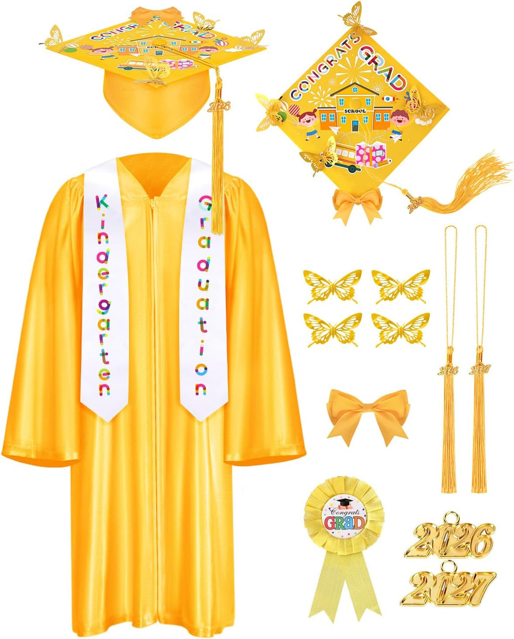 Toga y Birrete de Graduación Meland para Niños – Preescolar y Kinder con Borla 2026 y 2027, Banda y Medalla