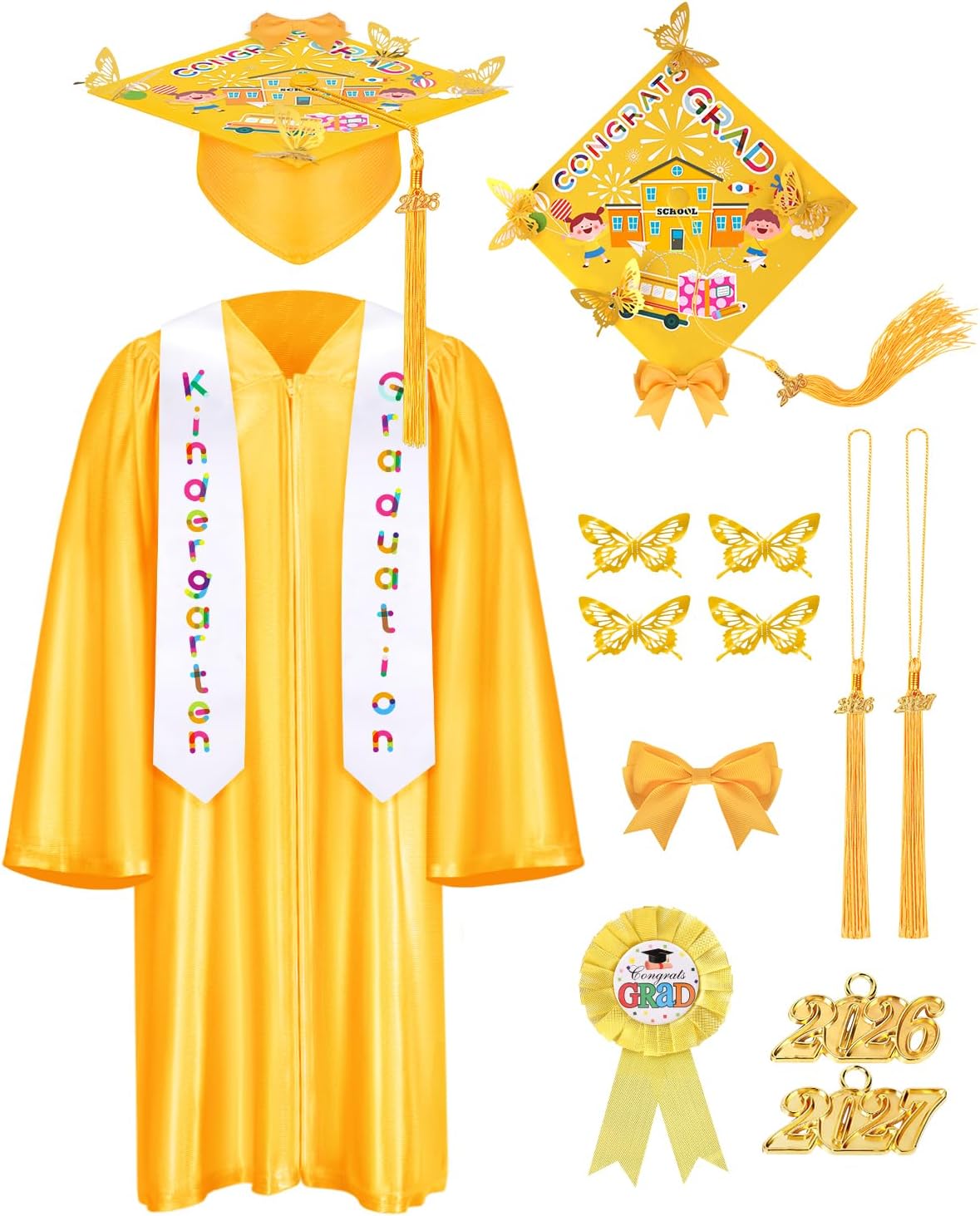 Toga y Birrete de Graduación Meland para Niños – Preescolar y Kinder con Borla 2026 y 2027, Banda y Medalla