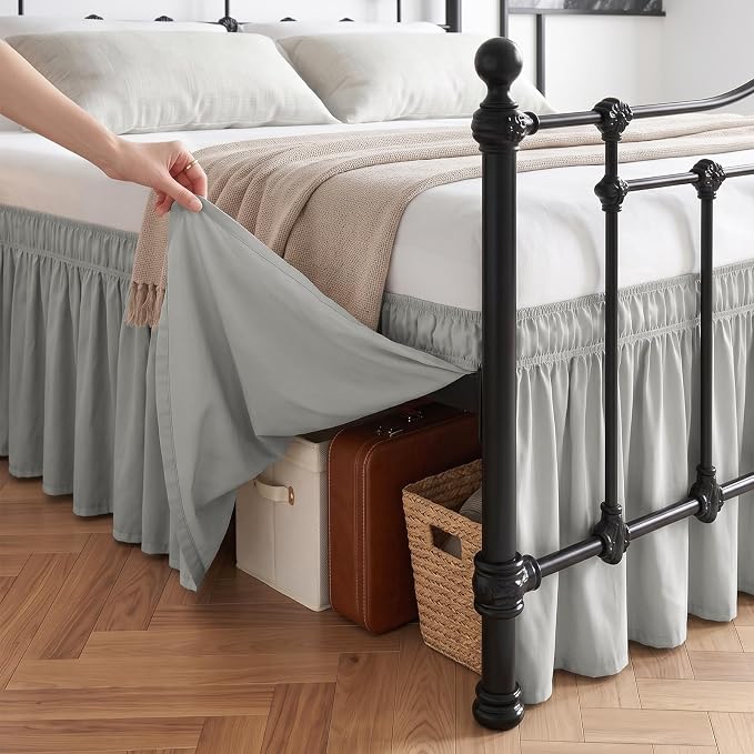 Falda de Cama RIMELA Gris Claro – Esquinas Divididas, Diseño con Volantes, Resistente a Arrugas y Fácil Instalación