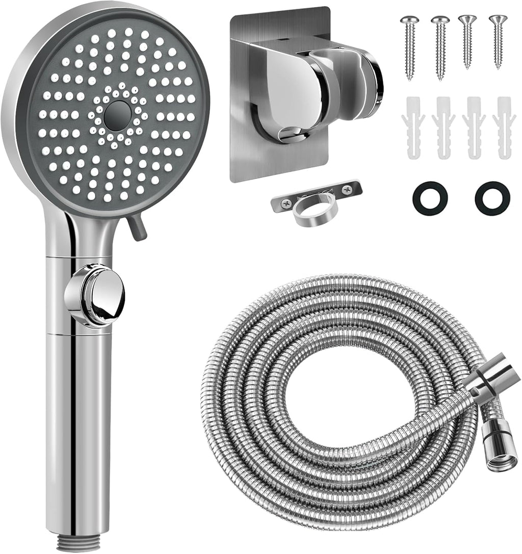 Cabezal de ducha para caravana con manguera, cabezal de ducha de alta presión con 5 modos, cabezales de ducha para caravanas/autocaravanas, remolques de viaje, autocaravanas para ahorrar agua, soporte para cabezal de ducha de mano y manguera, interruptor