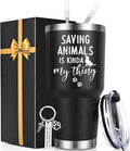 Regalos para técnicos veterinarios de Lifecapido, regalo para veterinarios, "Salvar animales es lo mío", vaso de 30 oz con llavero veterinario, regalos de la Semana de la Tecnología Veterinaria para técnicos veterinarios, color negro 