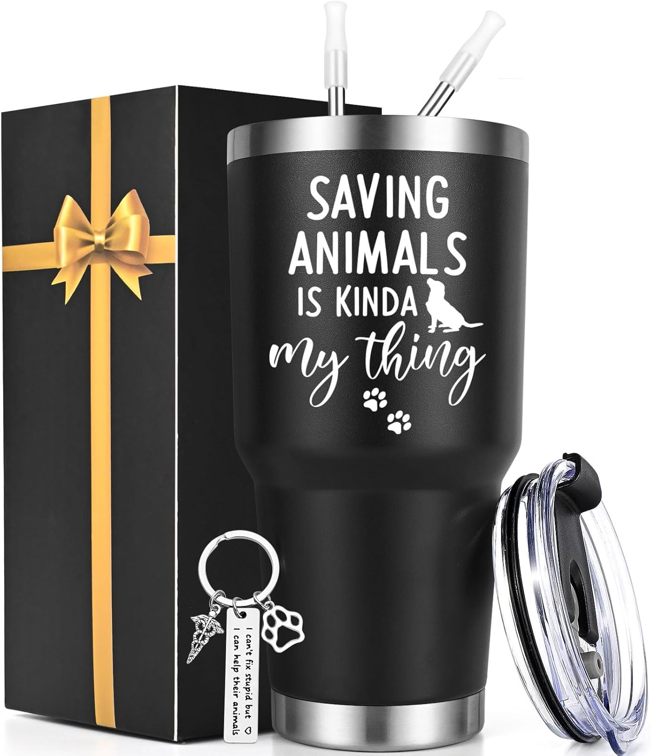 Tumbler 30oz para Veterinarios con Llavero – Regalo Vet Tech "Saving Animals Is Kinda My Thing"