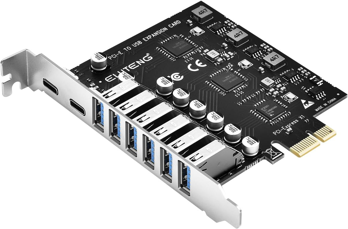 Tarjeta ELUTENG PCIE USB 3.2 de 8 puertos, tarjeta de expansión PCI Express a USB C, 6 puertos USB SuperSpeed y 2 puertos USB 3.2 PCI-e tipo C, adaptador controlador de concentrador USB3, 3 módulos de alimentación independientes.