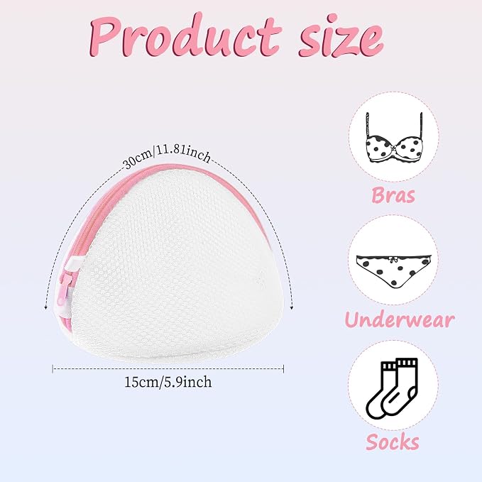 Pack 3 Bolsas de Lavado para Brasieres Jeffdad — Malla con Cremallera, Protección para Lencería Delicada (Rosadas)
