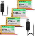 Meshnology 4 baterías de litio de 3,7 V y 5000 mAh 105080 con cable cargador USB PH 2.0, batería LiPo 1S con placa de protección y cinta aislante de goma para placa de módulo Arduino ESP32, dron y coche RC