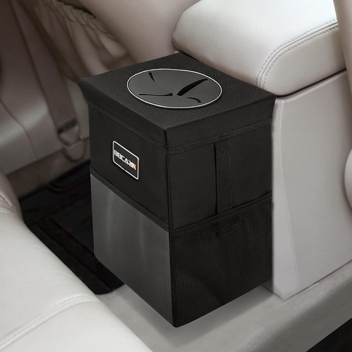 Cubo de basura para coche con tapa - Bolsa de basura colgante con bolsillos de almacenamiento, organizador para SUV a prueba de fugas, plegable y portátil, contenedor de basura impermeable para camión, gran capacidad de 2, 6 galones