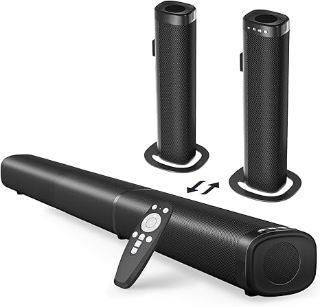 Barra de Sonido Puriom 100W 2 en 1 para Smart TV – Bluetooth 5.3, ARC/Óptico/AUX, Efecto Bass, para TV, PC y Proyectores
