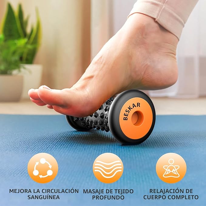 BESKAR Rodillo masajeador de pies para alivio de la fascitis plantar, portátil, masaje muscular de tejido profundo, dolor de arco de pies y talón, herramienta de reflexología