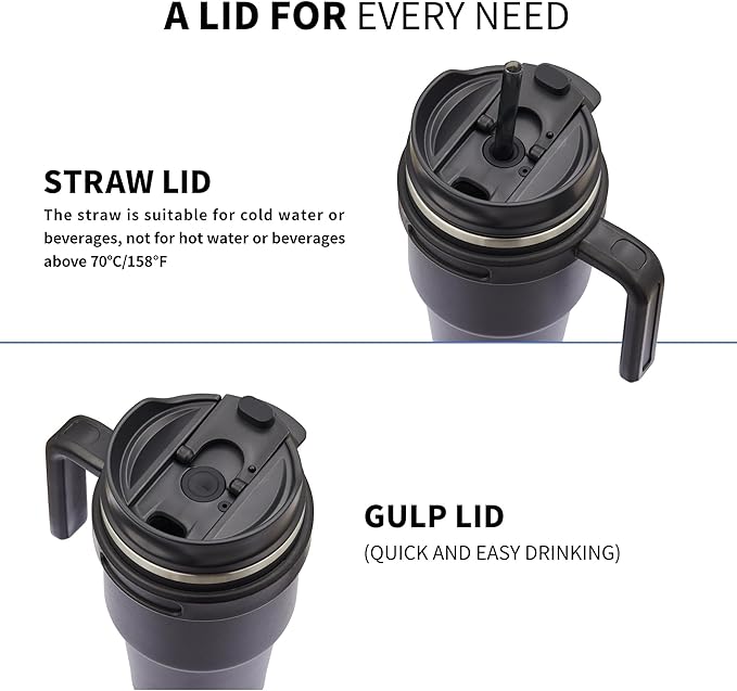 Vaso Térmico con Asa 20 oz de Acero Inoxidable – Tapa 2 en 1, Doble Pared al Vacío, Apto para Portavasos