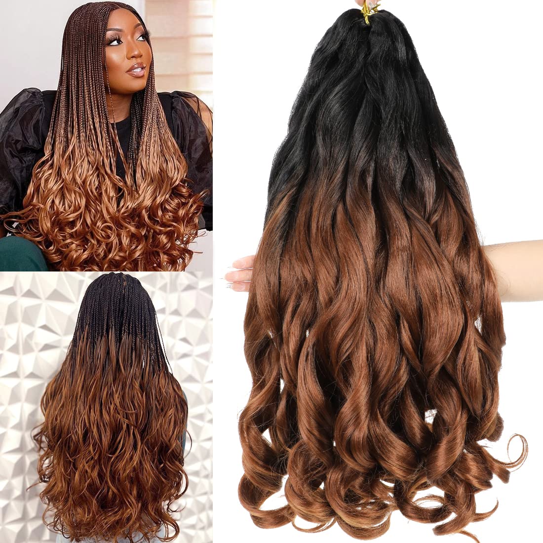WIPPORYA Cabello rizado francés para trenzas, 24 pulgadas, 6 paquetes, cabello de ganchillo ondulado negro con volumen, preestirado, 100 g/paquete, cabello rizado Yaki para mujeres negras, extensiones de cabello (b29)