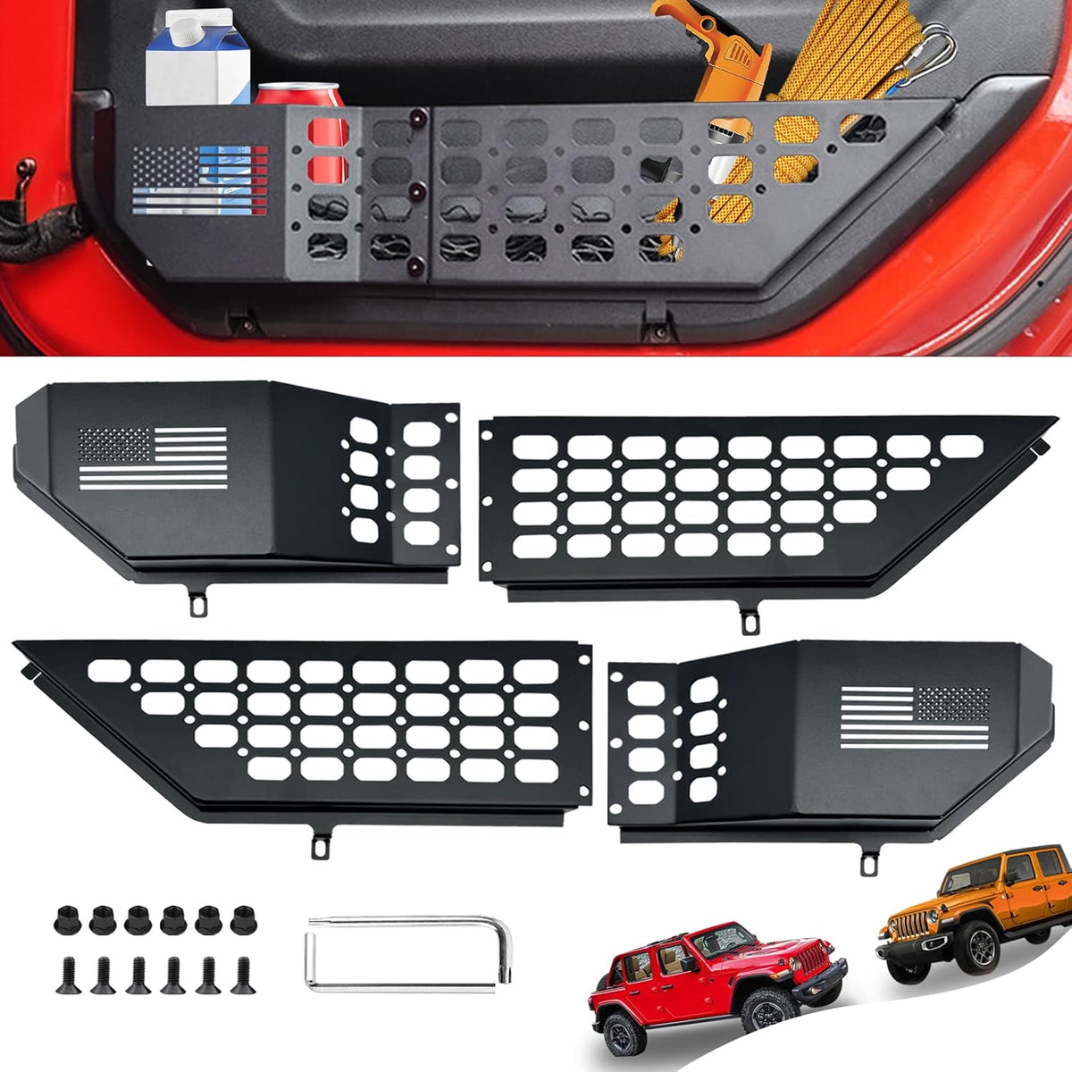 Caja de Almacenamiento Metálica para Puerta Jeep Wrangler JL/JLU y Gladiator JT – 2 Piezas, Diseño Bandera