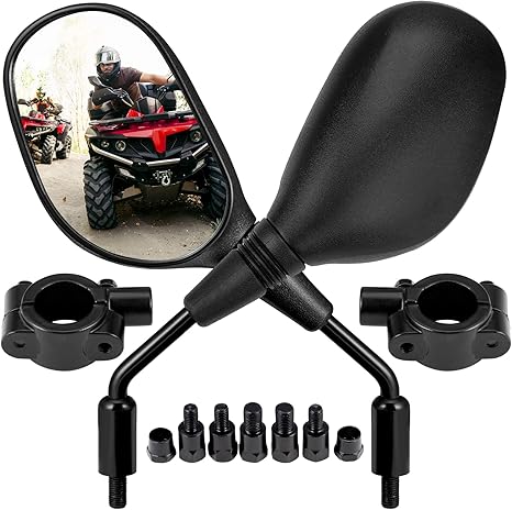 KEMIMOTO Espejos ATV, espejos de motocicleta de 0.315 in y 0.394 in para manillar, accesorios de ATV compatibles con scooter, motos de nieve y ciclomotor, ajuste de tipo bola de 360 grados