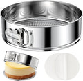 ZeroPone Molde desmontable de acero inoxidable 304 de 9 pulgadas con fondo extraíble, molde redondo antiadherente para cheesecake con 30 forros de papel pergamino