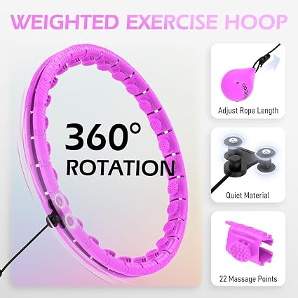 Aro de hula-hula con peso JLoibao con 26 eslabones (56 pulgadas) para adultos que desean perder peso, aro de fitness Infinity de talla grande, equipo de ejercicio inteligente para mujeres.