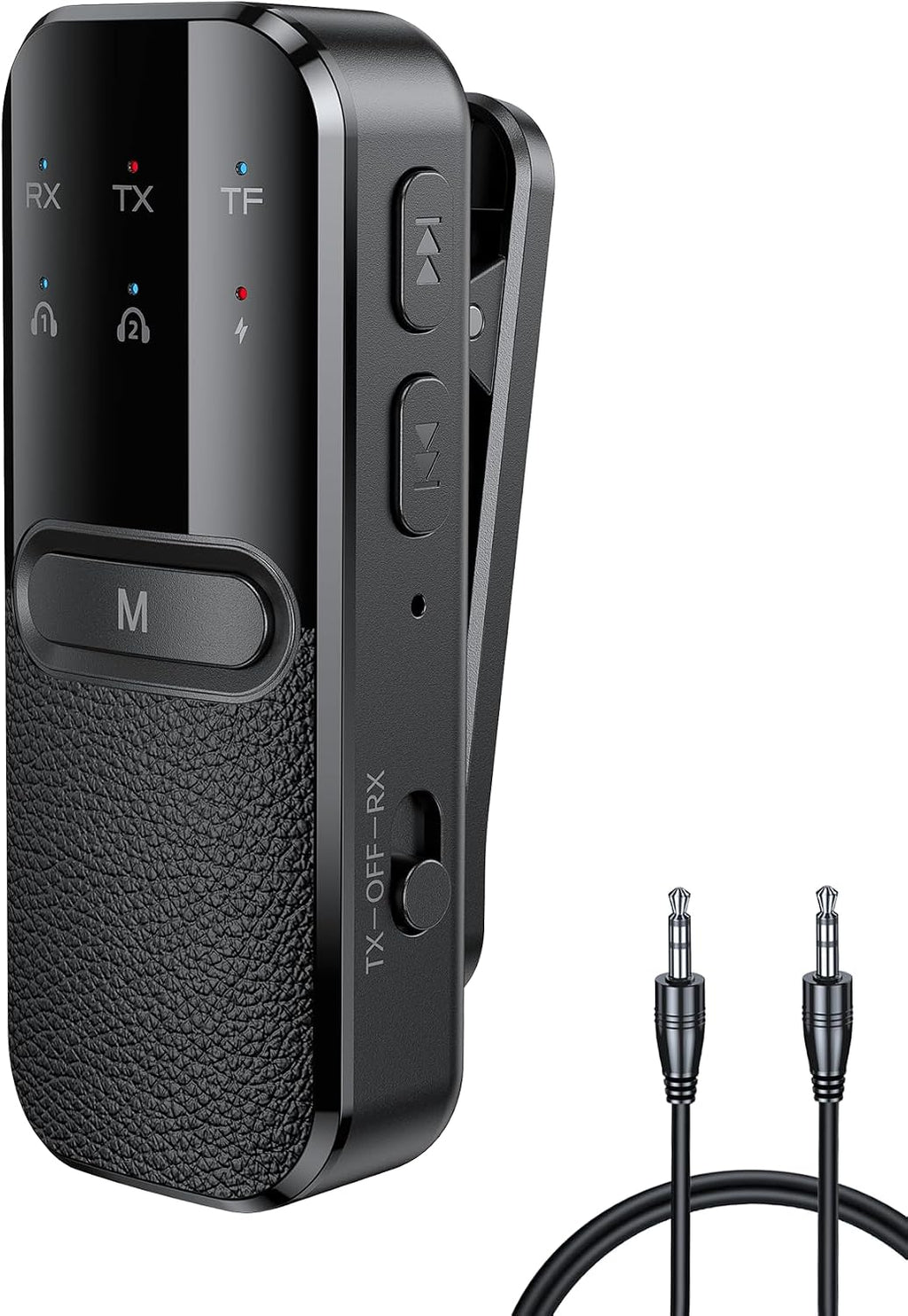 Transmisor Bluetooth para TV a auriculares, adaptador Bluetooth para avión de doble enlace, adaptador de audio AUX inalámbrico de 3,5 mm para PC/gimnasio/coche, micrófono incorporado TSNAM