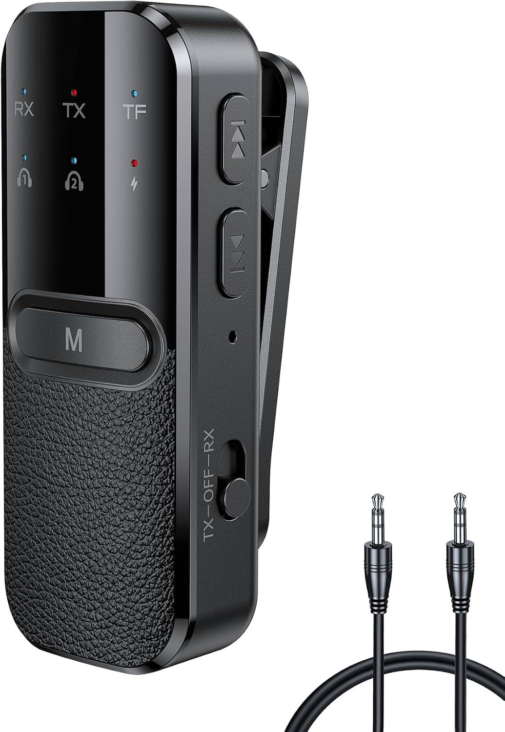 Transmisor Bluetooth para TV a auriculares, adaptador Bluetooth para avión de doble enlace, adaptador de audio AUX inalámbrico de 3,5 mm para PC/gimnasio/coche, micrófono incorporado TSNAM