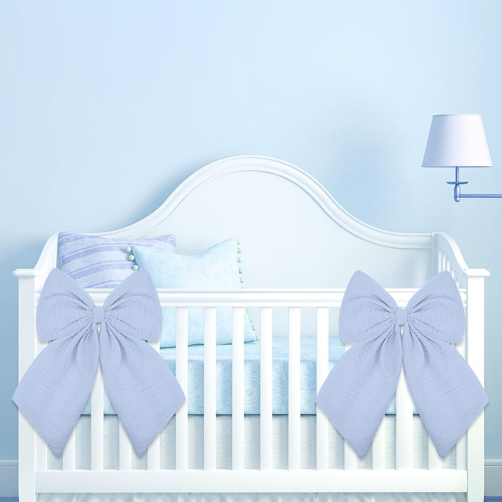 Riceshoot 2 piezas de lazos grandes para cuna de 11 x 16 pulgadas, decoraciones de lazo coqueto para cuna con dosel, decoración de habitación infantil, moisés para bebés, decoración de dormitorio para regalos de revelación de género (azul)