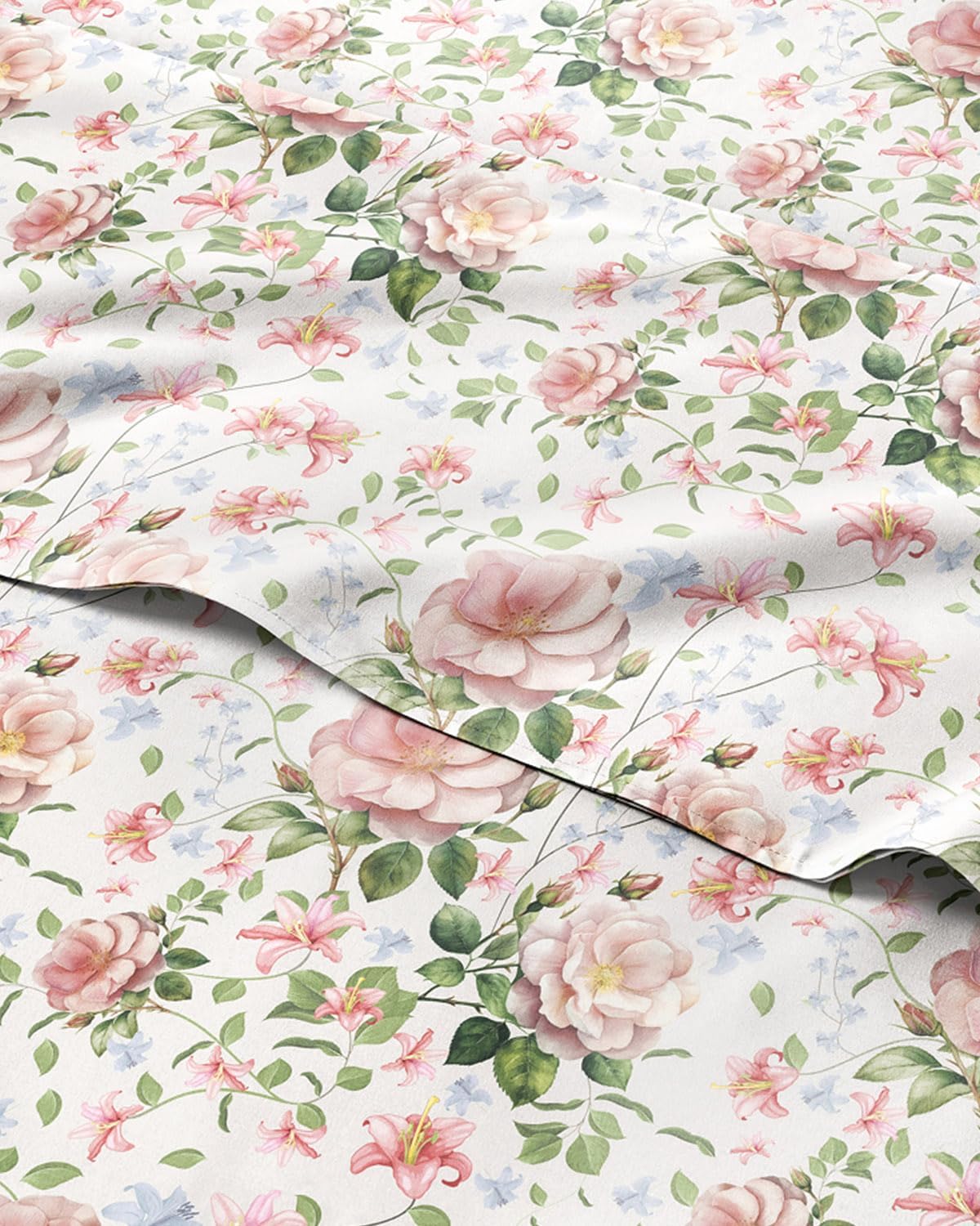 CGK Unlimited Floral Sheets - Pink Floral Rose Bed Sheet Set - 1 Flat, 1 Fitted & 2 Pillowcases w/Deep Pockets - Wrinkle & Fade Free - Boho Botanical Bedding - Ultra-Soft, Breathable and Cooling