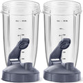 Vasos Reemplazo MEET JUICE 2 Pack 32oz con Tapas Abrir Llevar y Empaques, Diámetro 4 Pulgadas, Compatible NutriBullet Serie 600W/900W