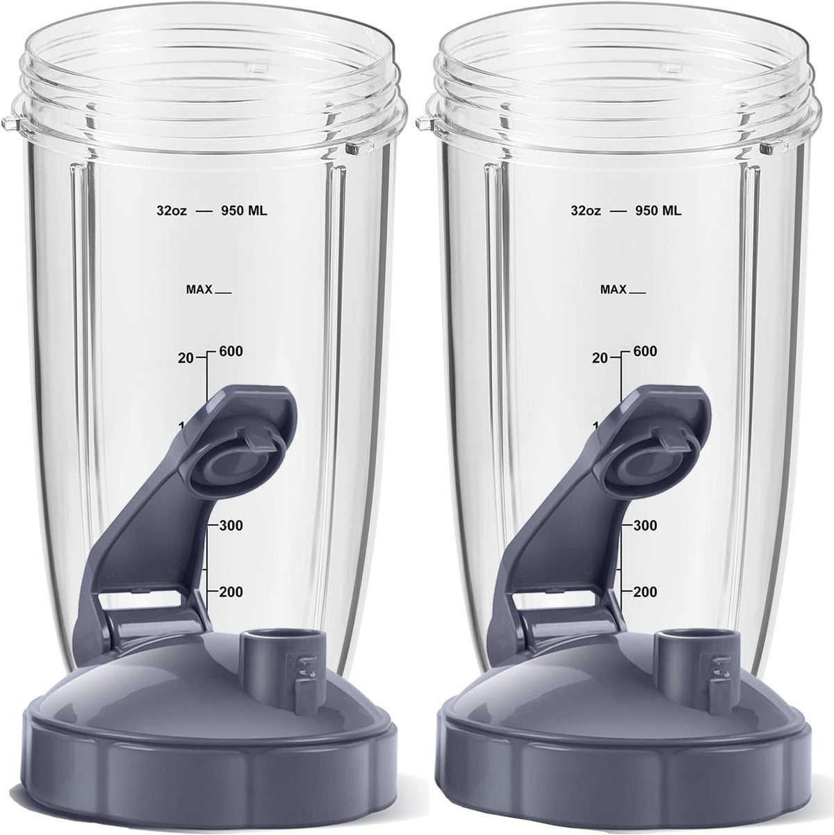 Vasos Reemplazo MEET JUICE 2 Pack 32oz con Tapas Abrir Llevar y Empaques, Diámetro 4 Pulgadas, Compatible NutriBullet Serie 600W/900W